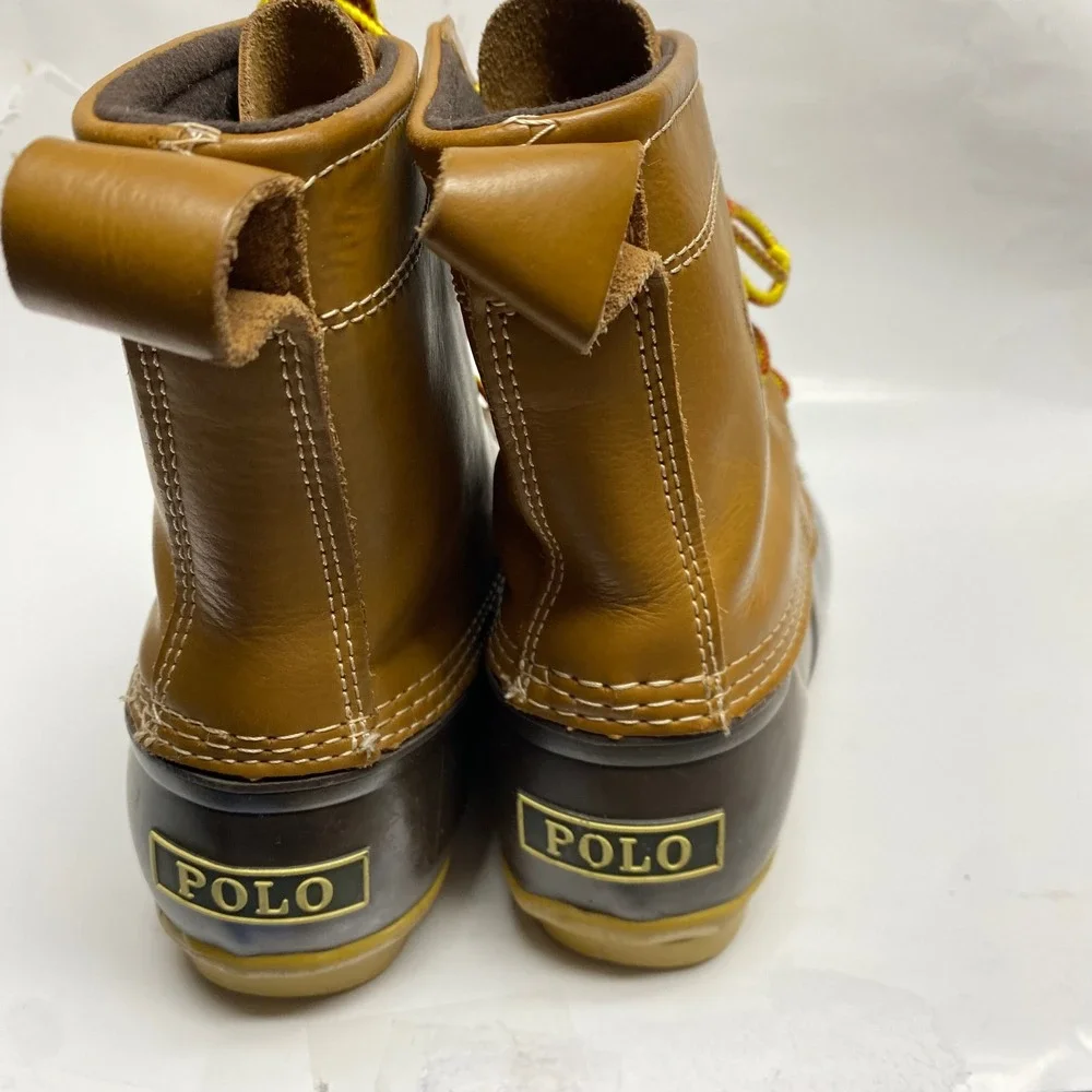 Ralph Lauren Kids Duck Boots Brown Leather Rubber‎ Logo Size 4